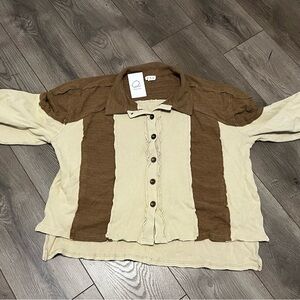 Two-Tone Brown & Cream Women’s Button-Up Shirt